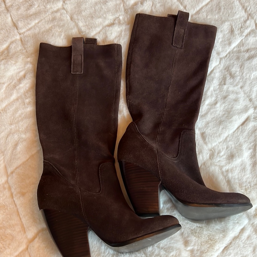 Carlos Santana "Hotrod" Gold Accent Suede Leather Boots in Brown Size 8 1/2